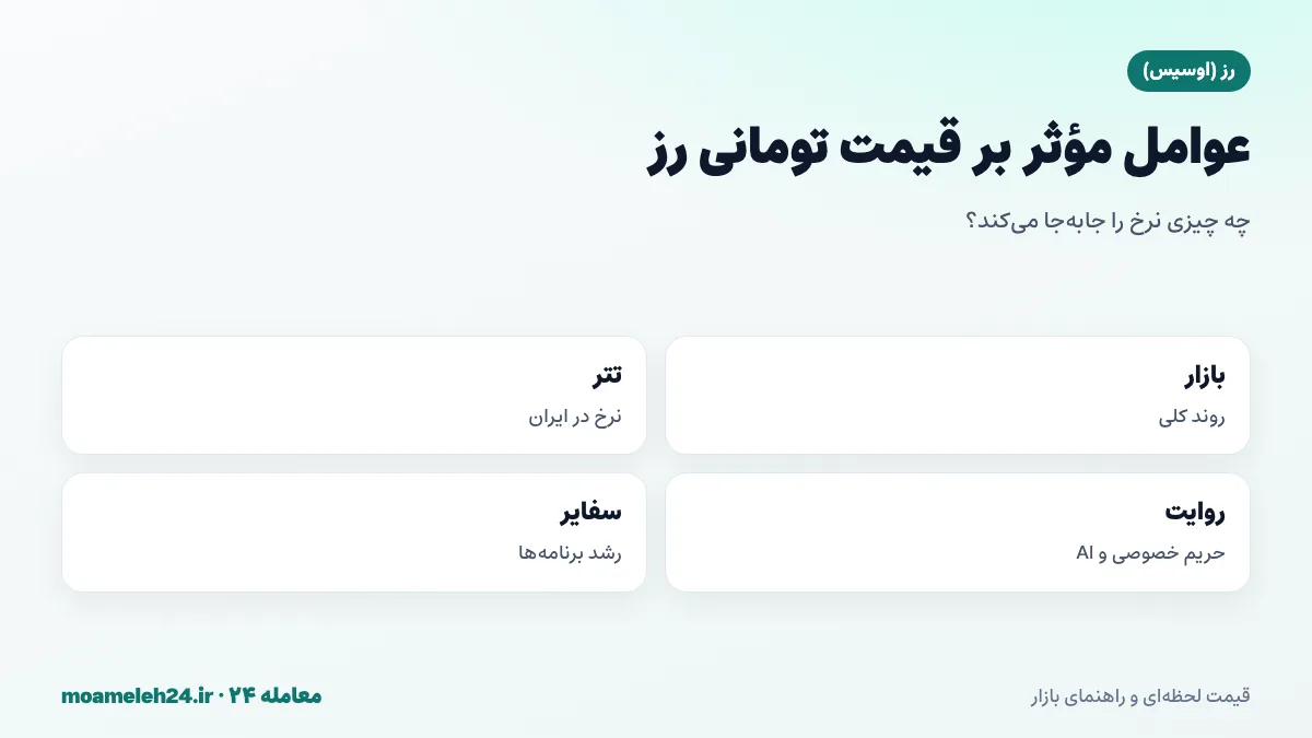 اینفوگرافیک عوامل موثر بر قیمت تومانی رز؛ روند بازار، نرخ تتر، روایت حریم خصوصی و هوش مصنوعی، رشد برنامه های سفایر و آزادسازی توکن