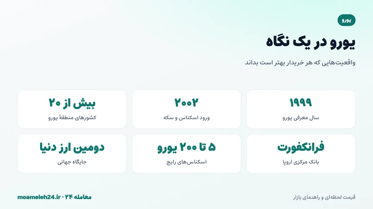 اینفوگرافیک حقایق یورو؛ سال معرفی، تعداد کشورهای عضو، بانک مرکزی اروپا و ارزش اسکناس‌های رایج