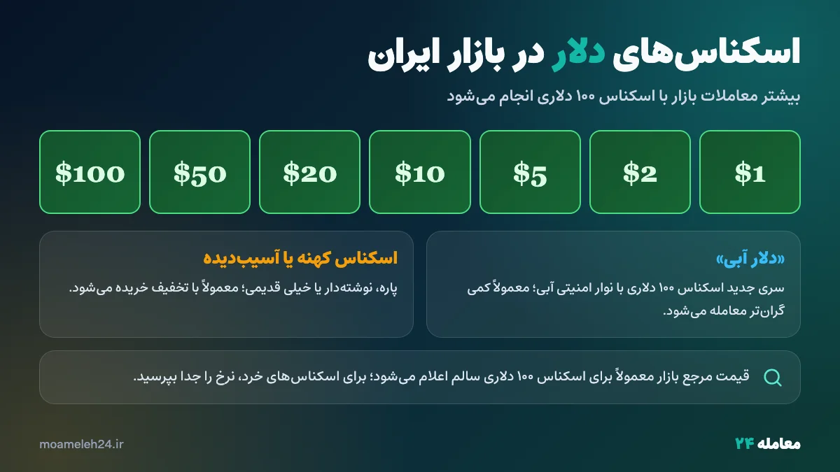 اینفوگرافیک انواع اسکناس دلار در بازار ایران و تفاوت دلار آبی با اسکناس قدیمی