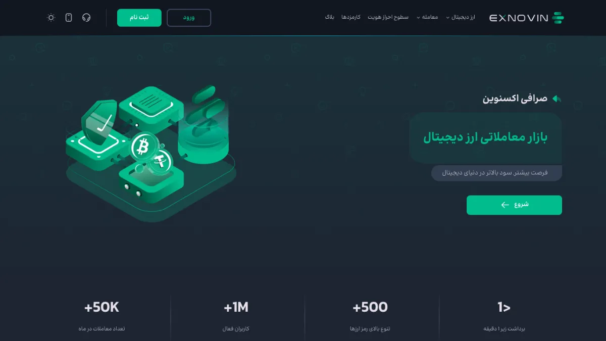 صفحهٔ اصلی سایت اکسنوین در نمای دسکتاپ